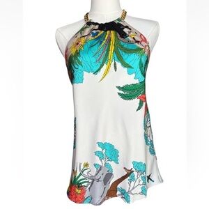 Tibi Chain Halter Neck Tank Silk 100% Backless Safari Animal Print Size 8 Y2K